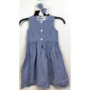 Catherine Rebecca Blue Gingham Dress Seersucker Hair Bow sz 5 Casual Sleeveless